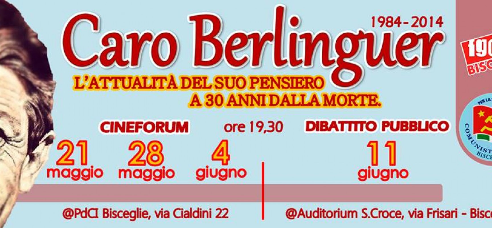 PDCI Bisceglie, cineforum in memoria di Enrico Berlinguer