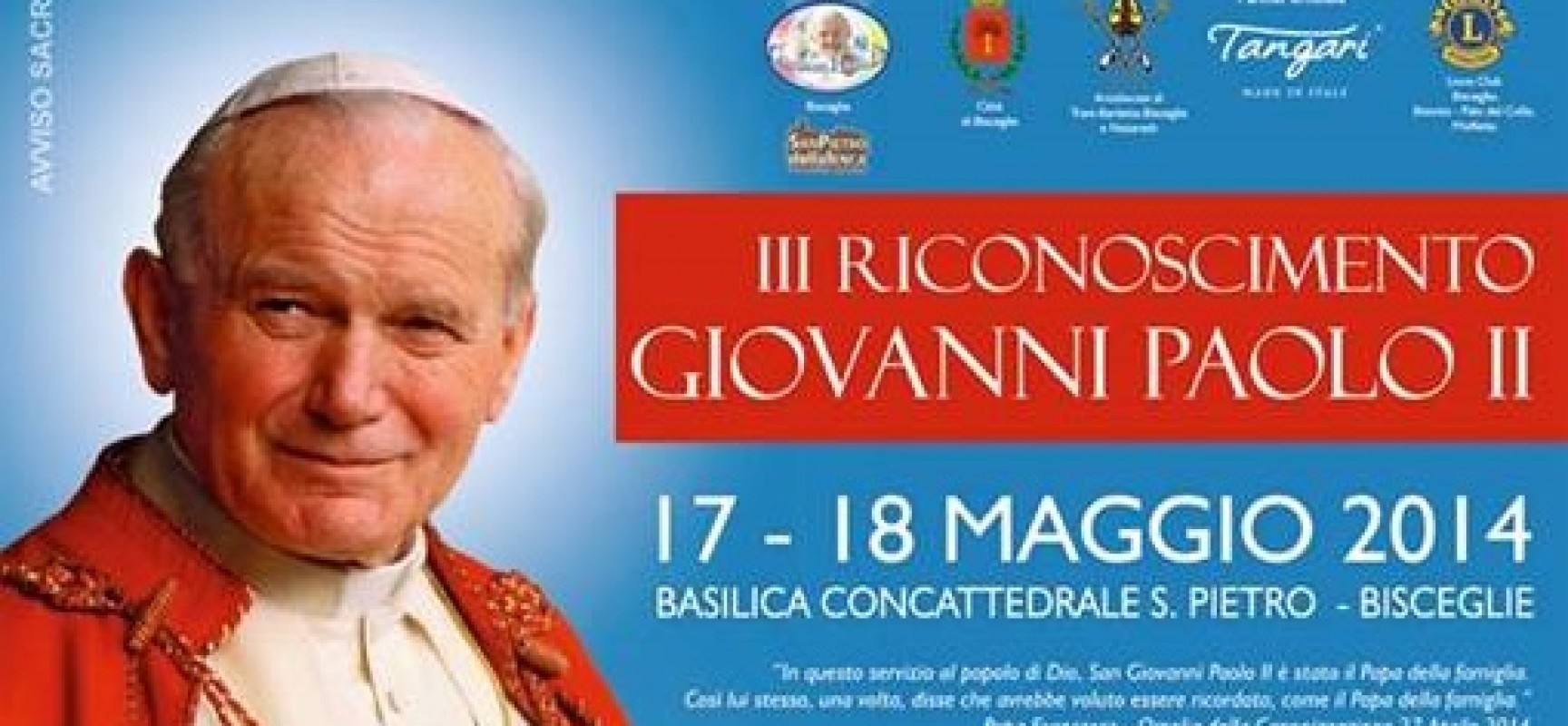 17 e 18 maggio, III edizione Riconoscimento “Giovanni Paolo II”
