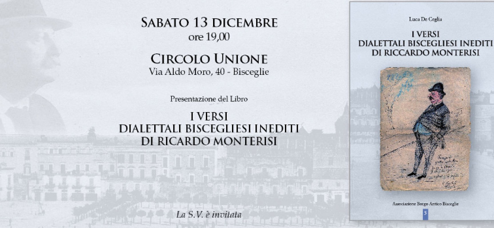 “I versi dialettali inediti di Riccardo Monterisi”, sabato 13 la presentazione del nuovo libro di Luca De Ceglia