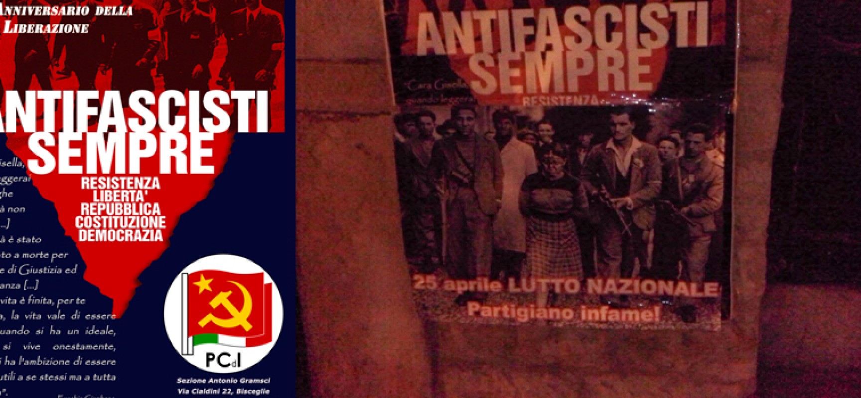 Messaggio neofascista sul manifesto del Pdci dedicato al 70° anniversario della Liberazione