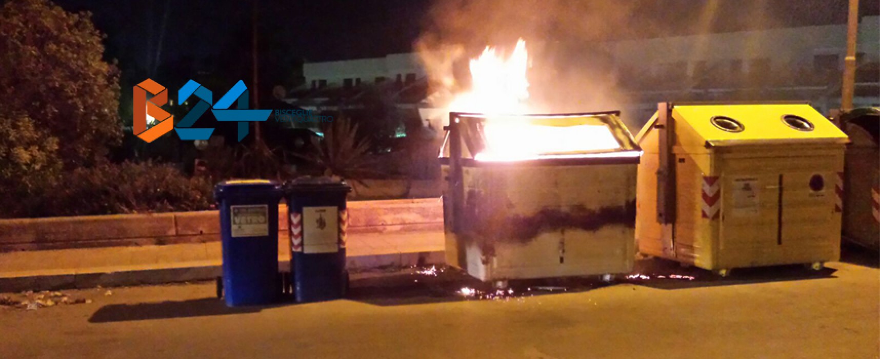 Incendio in un cassonetto ieri sera in via Mauro Dell’Olio