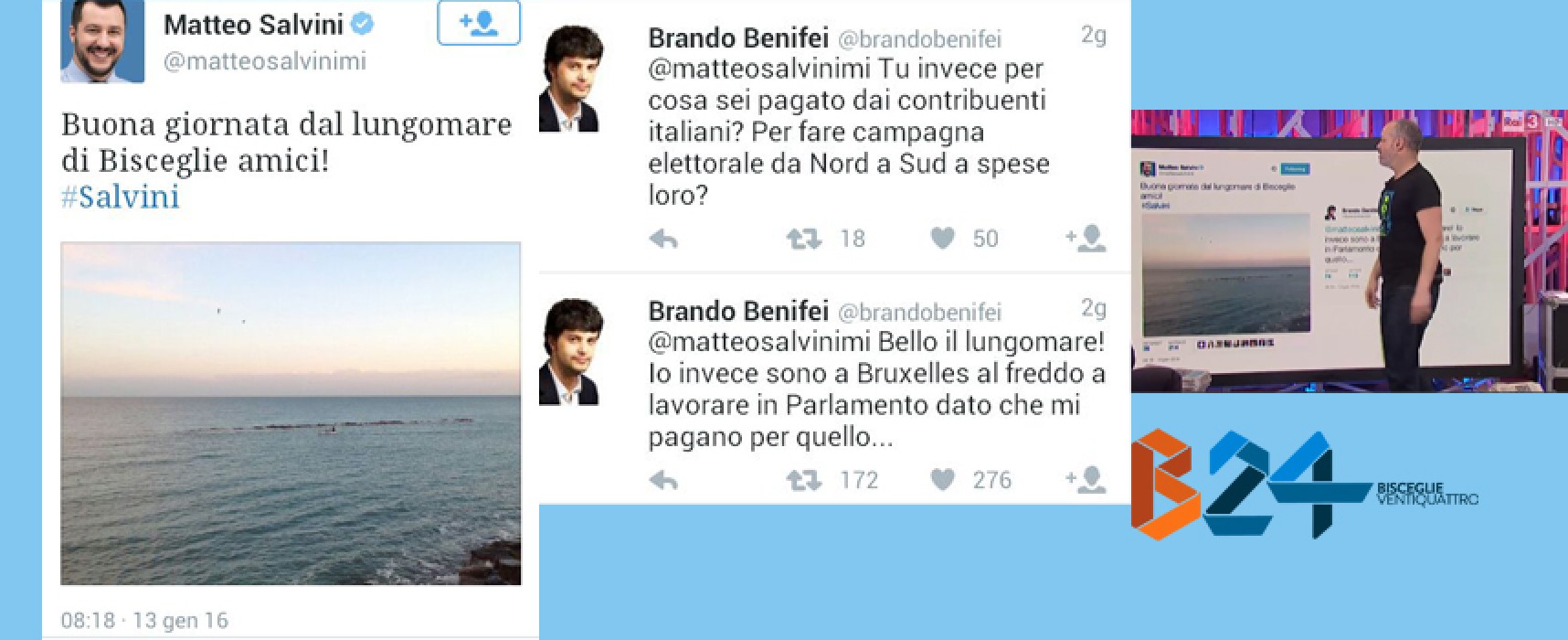 Il tweet di Salvini da Bisceglie scatena una bufera social che finisce anche su Rai3