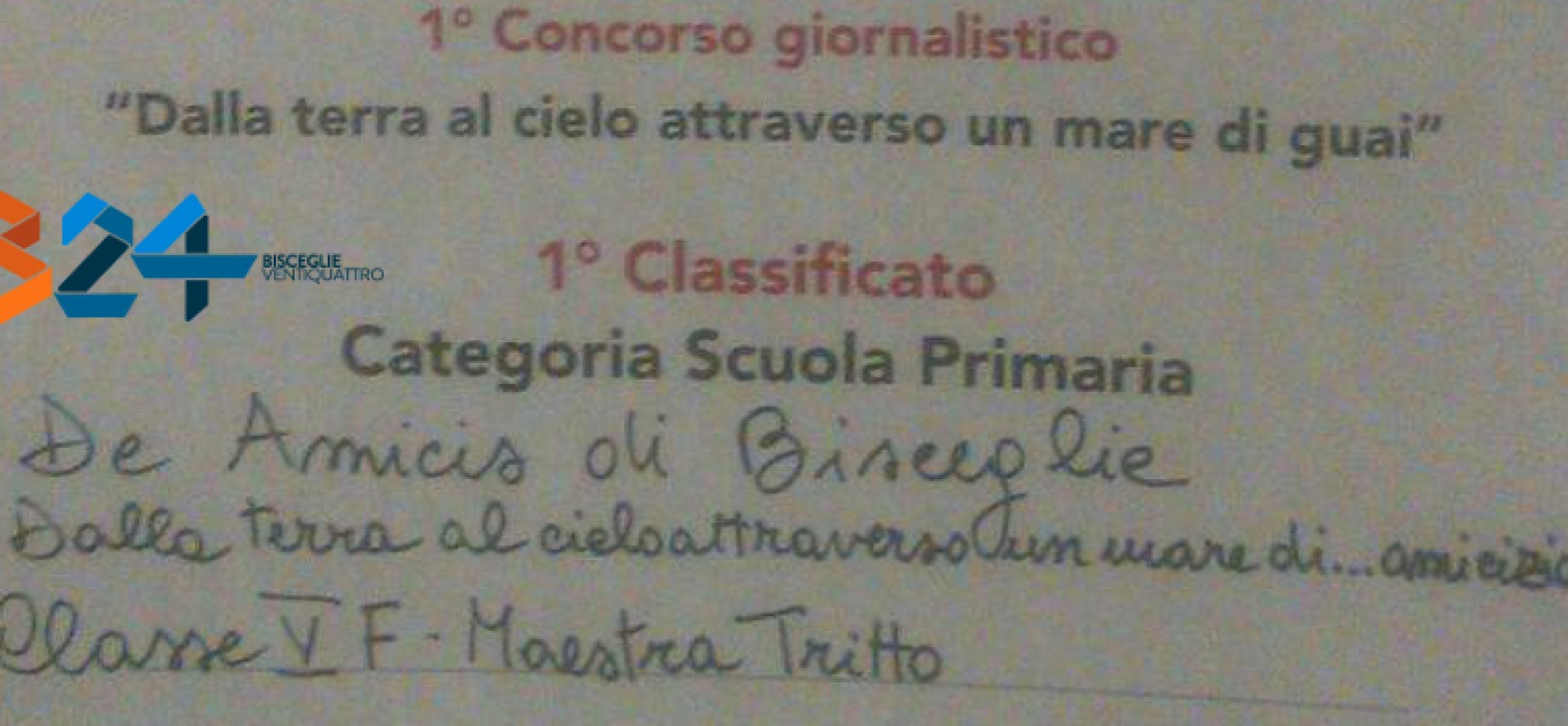 “Dalla terra al cielo in un mare di guai”, concorso vinto dalla V F della scuola De Amicis