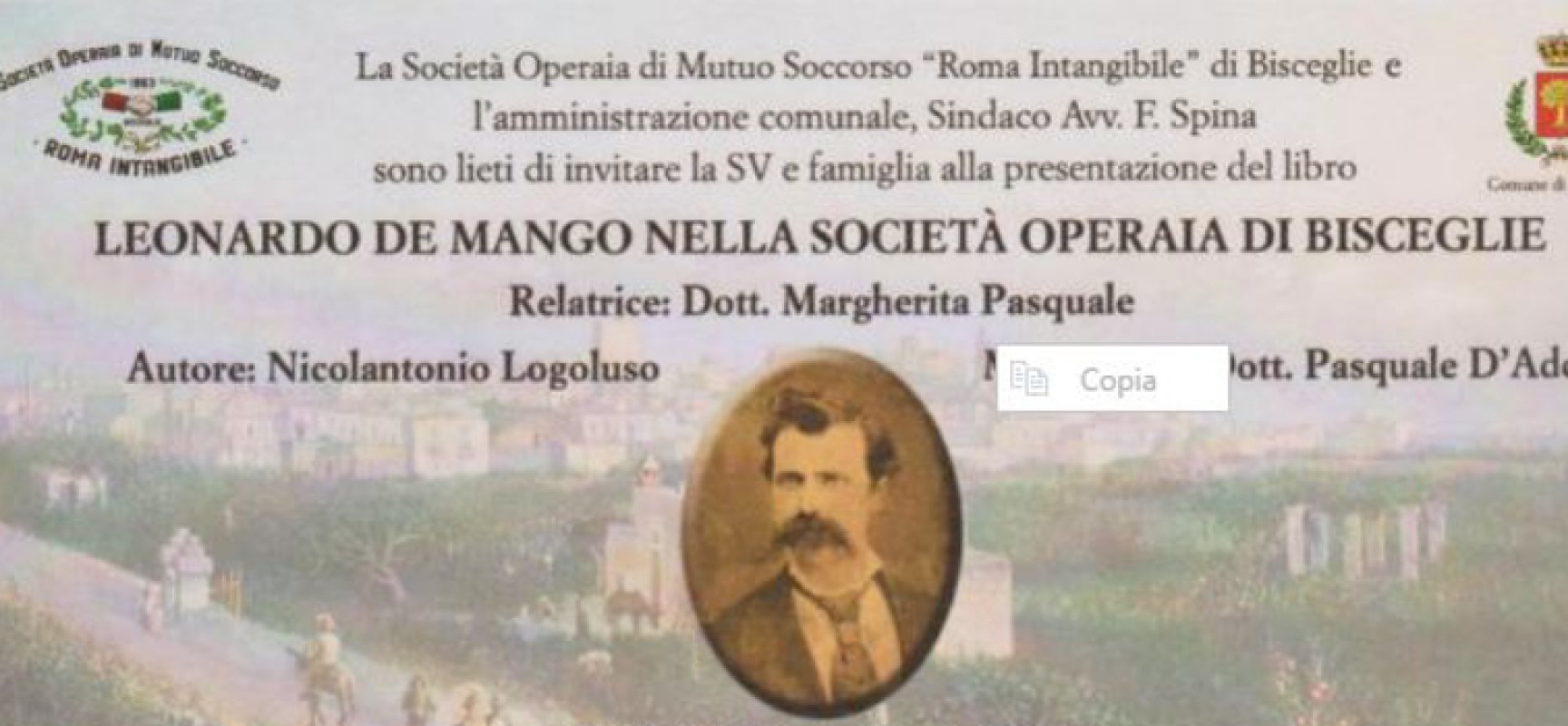 La Società Operaia di Mutuo Soccorso “Roma Intangibile” ricorda Leonardo De Mango