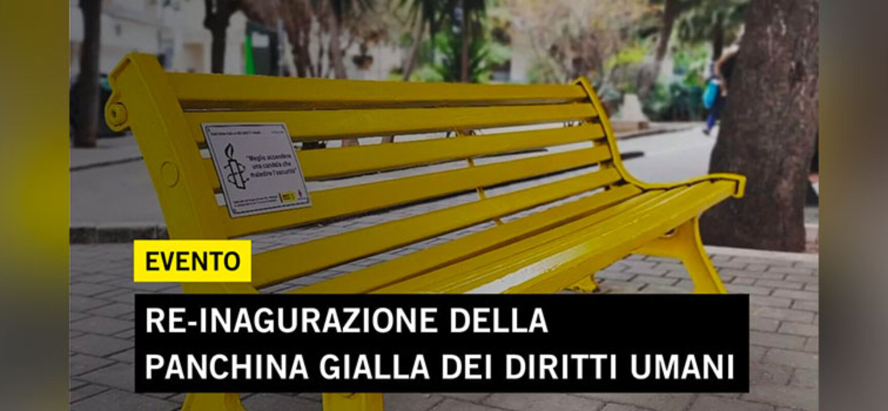 A Bisceglie la re-inaugurazione della panchina gialla dedicata ai diritti umani